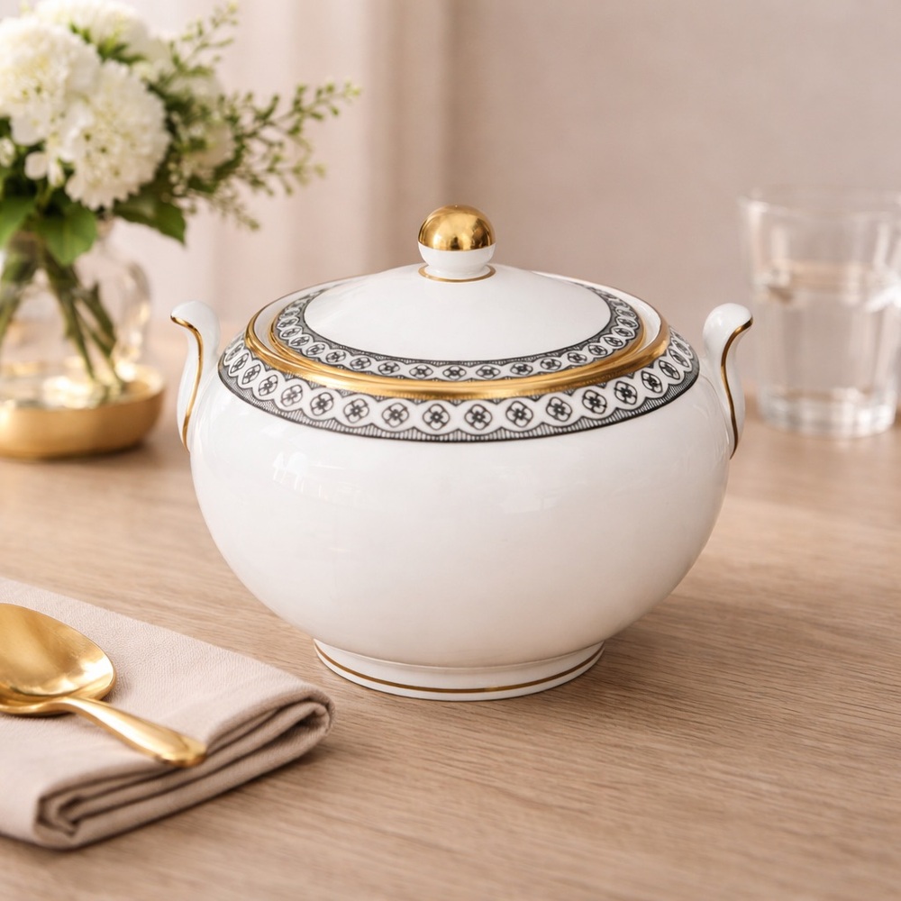 Wedgwood Ulander Black Covered Sugar Bowl W/Lid – Bone China – Made in England